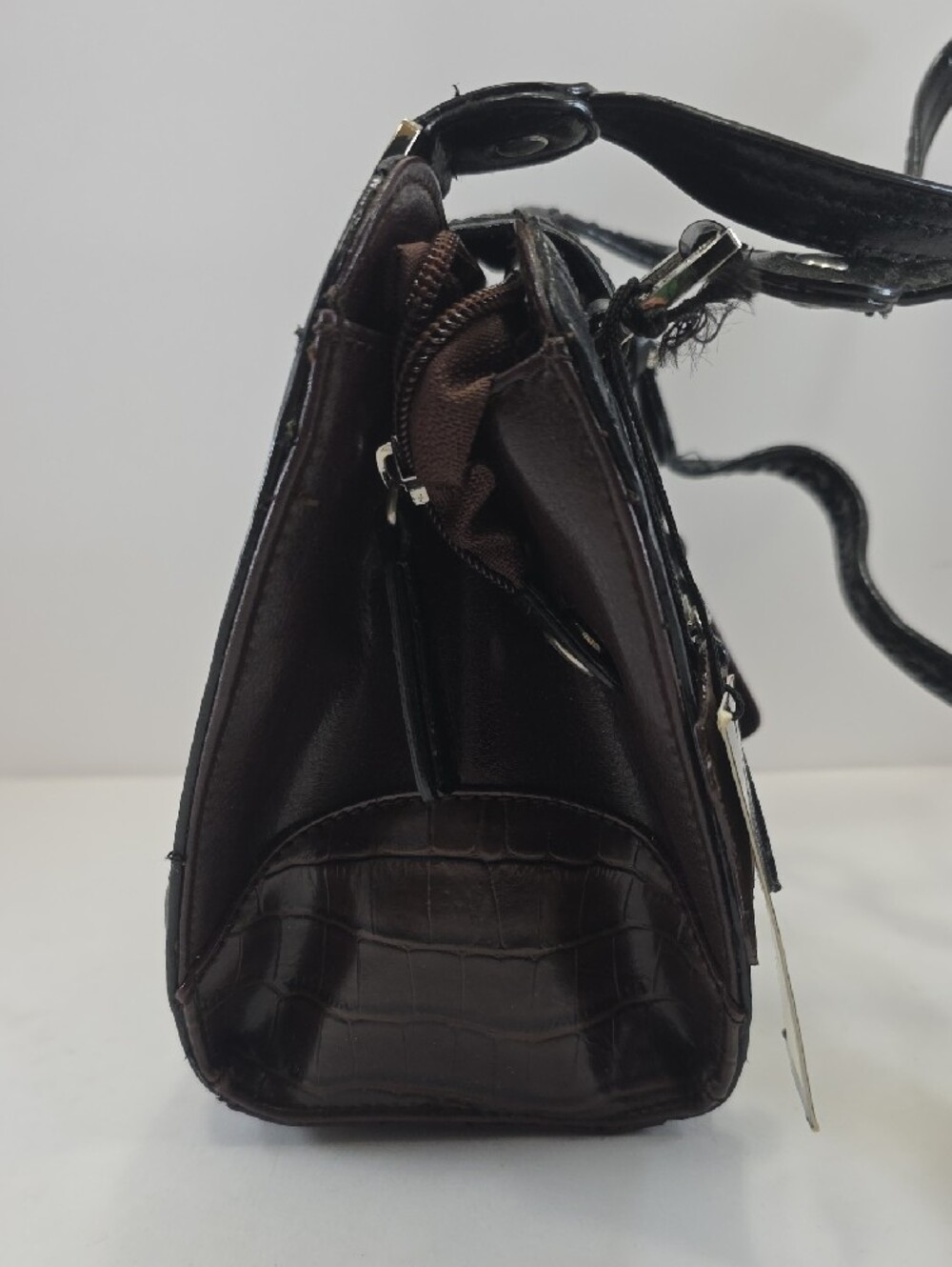 CR Western Croc Embossed Brown Black Shoulder Bag Y2K Purse - Picture 3 of 15